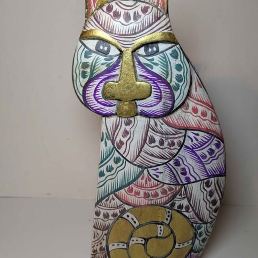 Laurel Burch Style Colorful Wooden Cat